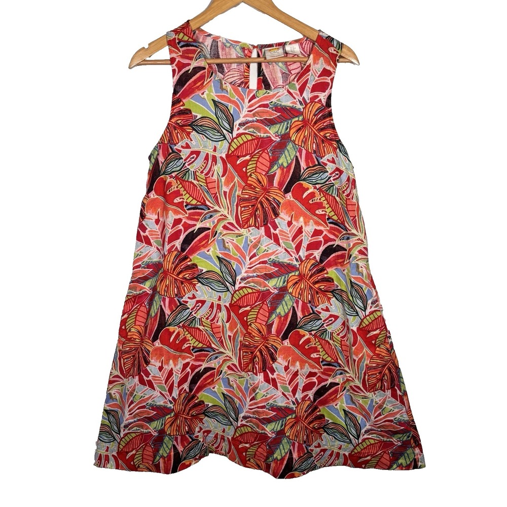 C&C California 100% Linen Dress Womens Medium Tropical Resort Beach Vacation